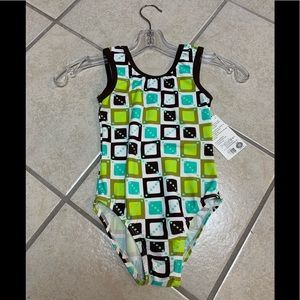 Girls Medium (8-10) Green Geometric Dance or Gymnastics Bodysuit Leotard NWT